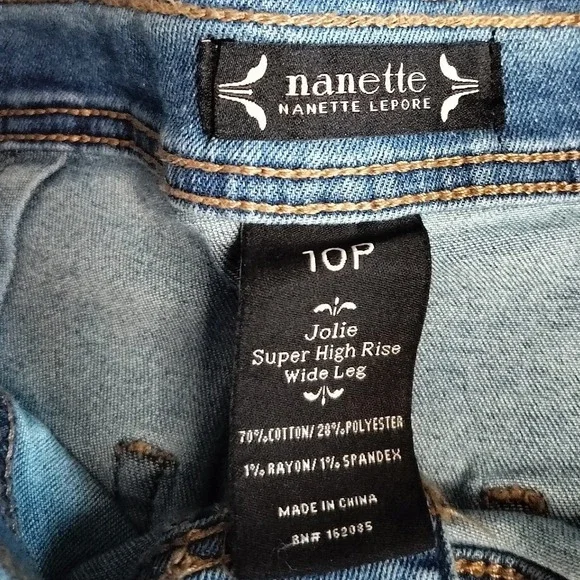 Nanette Lepore Jolie Super High Rise Wide Leg Jeans Med Wash Blue Petite 10P NEW - Picture 3 of 7